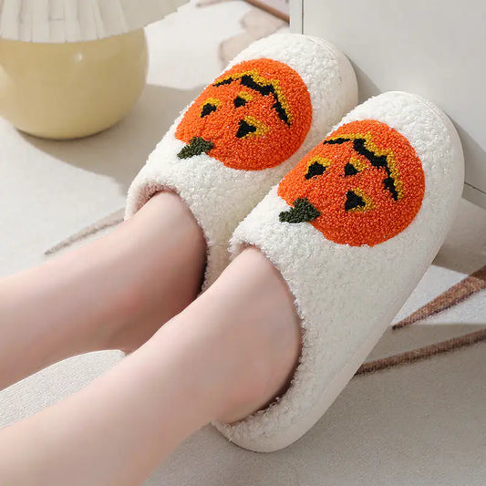 Fluffy Pumpkin Themed Slippers